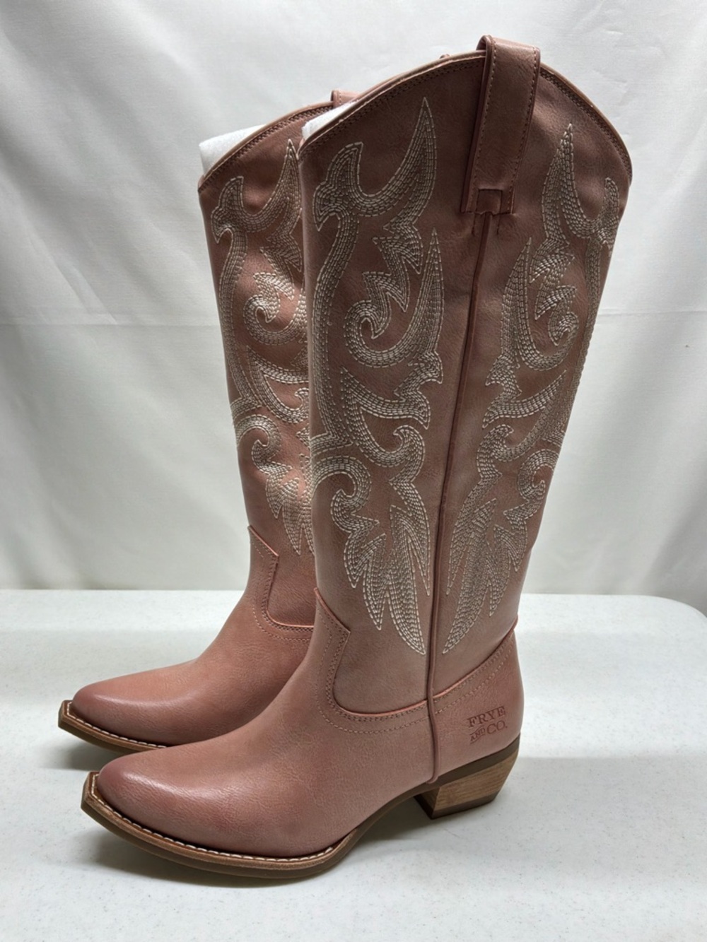 Frye and Co NWOB Irlene Tall Deco Stitch Western Boot Women 6M Dusty Pink Vegan